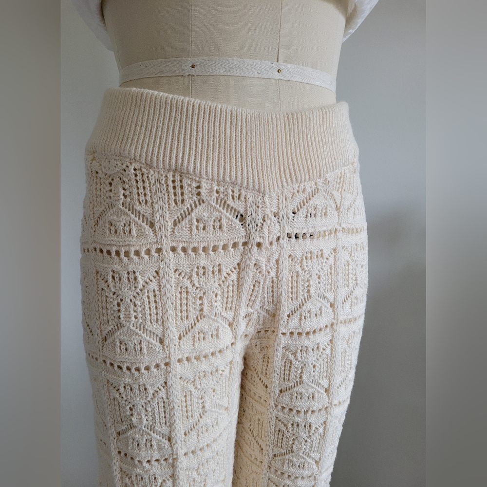 BNWT crochet straight leg pants in cream colour by Lost in Lunar